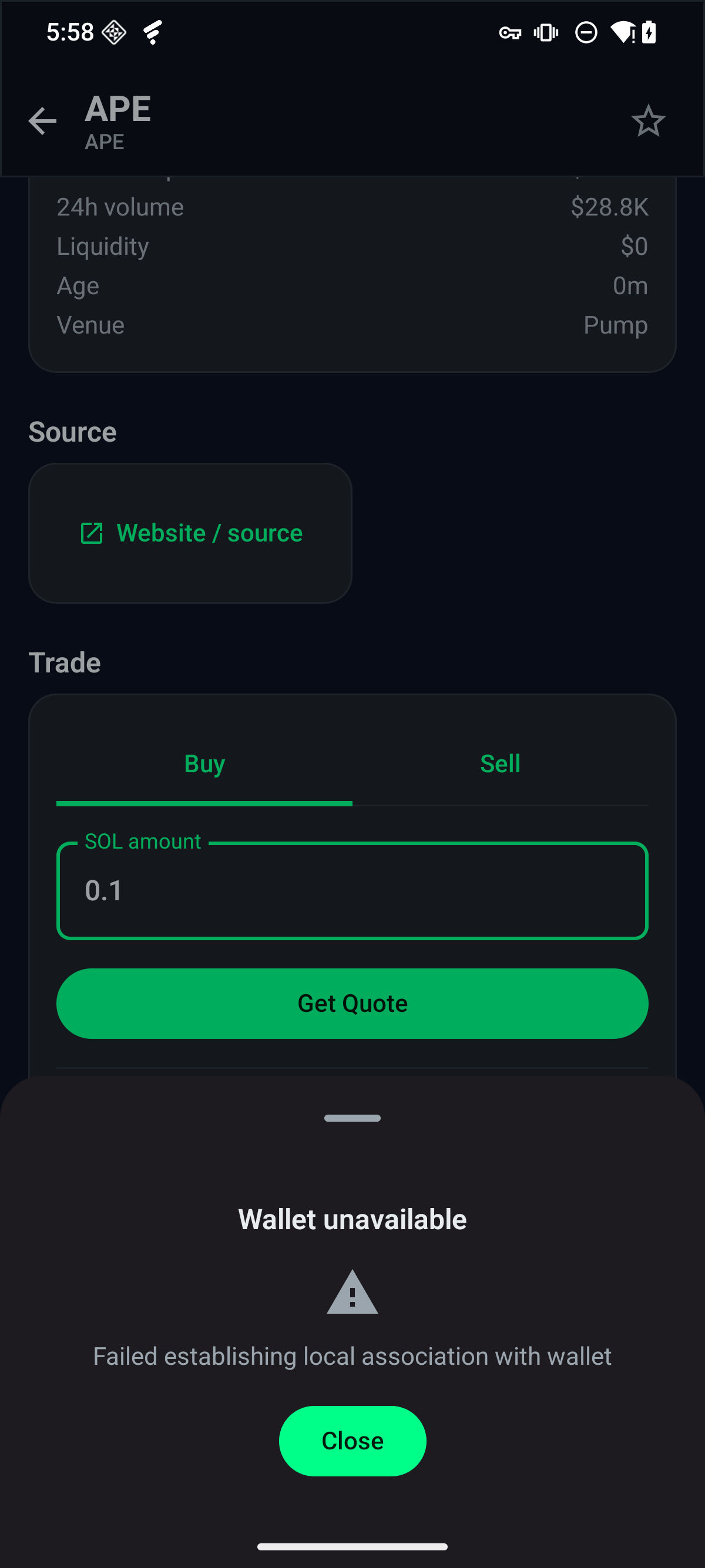 Fone Radar Solana Mobile wallet connection state